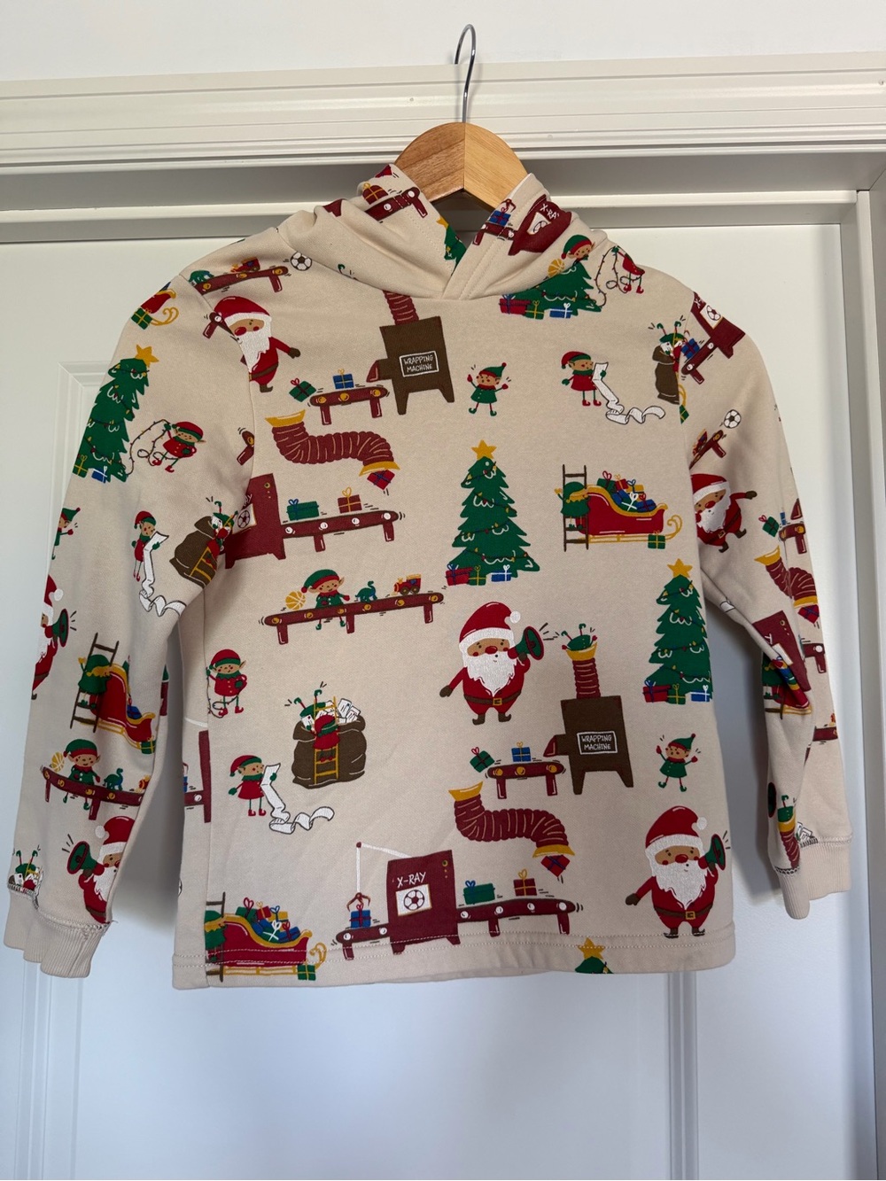 Festive Santa & Elves Hoodie in Cream Kids